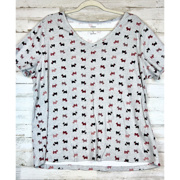 Croft & Barrow Classic Tee Gray Scottish Terriers Women's 1X V Neck - Picture 1 of 8